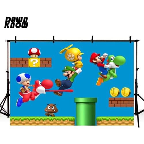 DAWNKNOW Cartoon Game Photography Background Backdrop Mario Photocall Tapestry Baby Birthday Party Planning Photo Studio lv679