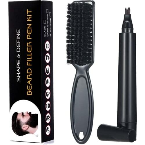 1 Set Beard Pen Beard Drawing Pen Plus Beard Brush Barber Pencil Men Beard Shaping Styling Natural Finish Waterproof Beauty Tool