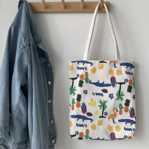 Canvas Handbags for Women 2020 New Casual Tote Bags Large Capacity School Students Bookbag Zipper Girls Cartoon Shoulder Bags