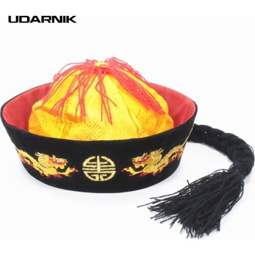 Chinaman Hat Dragons Qing Dynasty Emperor Tang Costume Cap Landlord Chinese Traditional China Vintage Fancy Dress 904-093