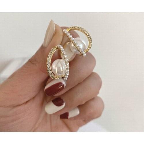 Korean Pearl Arc Earrings For Women 2021 New Design Micro Pave Zircon Jewelry Earings Wholesale