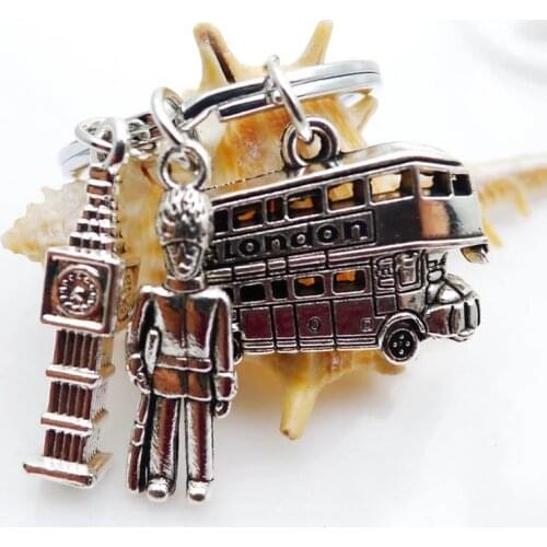 Hip-Hop Creative Alloy Keychain Bus Tower People Ancient Silver Keychain Vibrato Event Car Gift Pendant