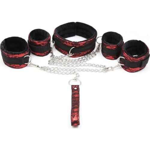 Hand And Foot Binding Buckle Lace Short Plush Velcro Tie Hands Red Adult Sex Products