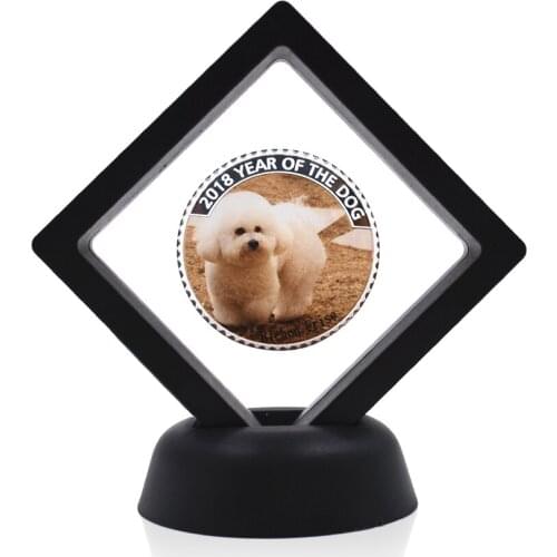 Cute Animal Metal Coin Year of The Dog Silver Coin with Showing Stand Home Decor