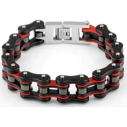 Mens Jewelry Gift Hip Hop Black Red Stainless Steel Motorcycle Biker Bracelet Heavy Wide Chain