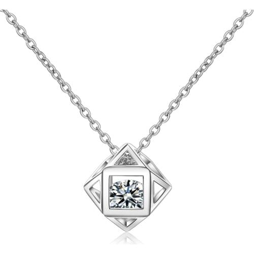 New sterling silver necklace fashion cube pendant necklace white crystal zircon necklace 925 silver clavicle chain