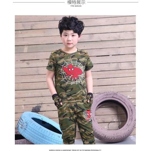 New Children Uniforms Two-piece Suit Military Fatigues Training Short Sleeve Dance Costumes with Hat And Gloves