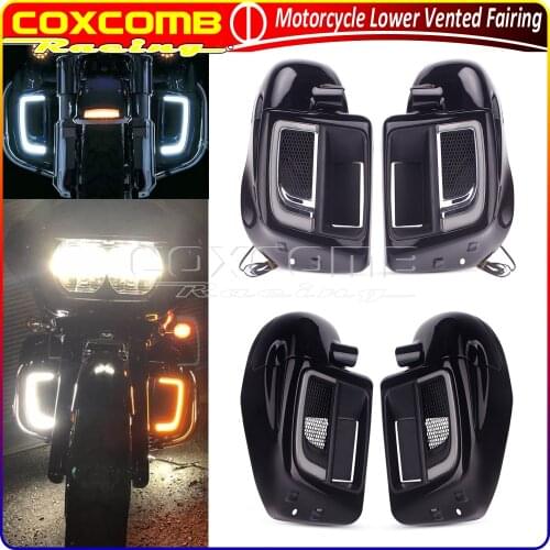 Motorcycle Lower Leg Warmer Vented Fairing w/ LED Turn Signal Light For Harley Touring Trike CVO Limited Road King Street Glide