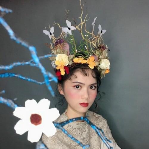 Bohemian Deer Antler Hairband Fairy Princess Butterfly Flower Wreath Crown Fancy Ball Party Wedding Bride Photo Shoot Headdress