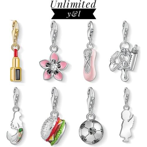 Pink Shoes Flower Football Baby Bottles Angel Lipstick Charm Pendant 925 Sterling Silver Bracelet Necklace Jewelry Accessories