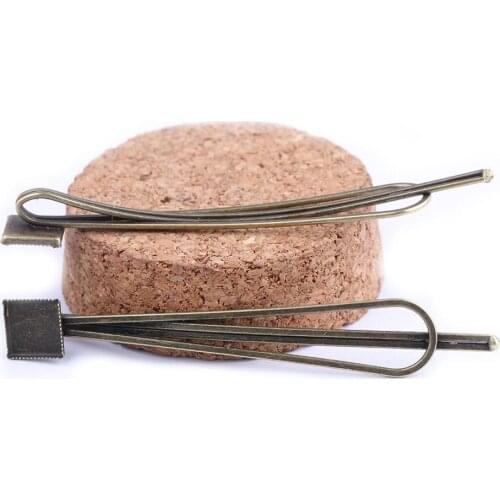 Onwear 10pcs Antique bronze 8mm square cabochon hairpin hair clip base settings diy blank hairclip pin bezel trays for jewelry