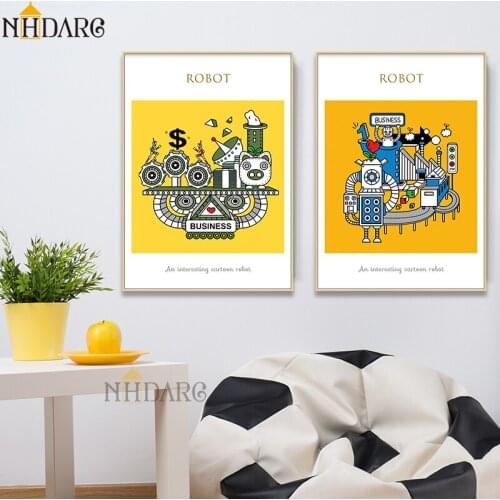 Posters and Prints Canvas Art Painting Nordic Cute Cartoon Interesting Robot Wall Pictures for Living Room Kids Room Home Decor