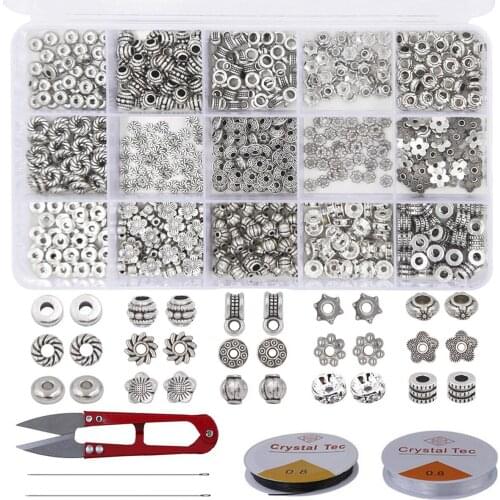 Zinc Alloy Bead Spacer DIY Ornament Accessories 600pcs15 Grid Boxed Combination with Small Scissors Crystal Cable craft