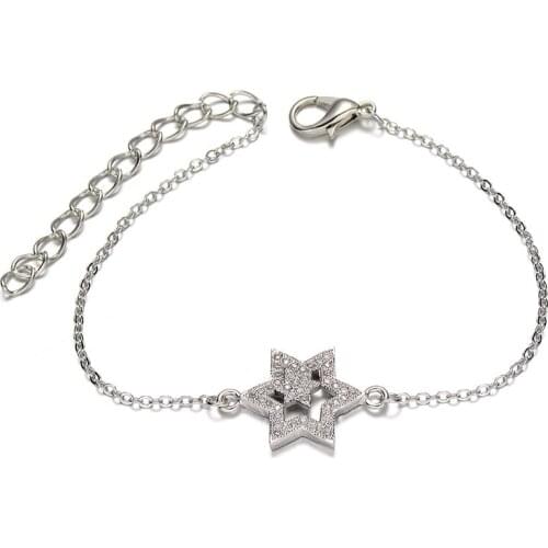 Romantic Micro Pave Zircon Crystal Star Bracelet Charms Handmade Copper Link Chain Bracelet For Women Bijoux Pulseras Mujer Gift