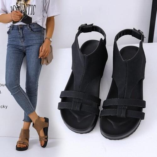 Hot Summer Sandals Women Casual Flat Open Toe Breathable Andals Flat Platform Sandals Buckle Strap Casual Beach Walking Shoes