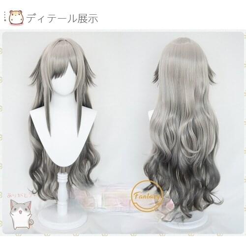 Schwarz Game Arknights Cosplay Silver black Long curly Heat Resistant Synthetic Hair + Free Wig Cap