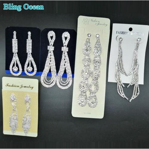 Silver Color Rhinestone Crystal Drop Earrings Long Tassel Earrings Bridal Dangling Brincos Wedding Party Jewelry