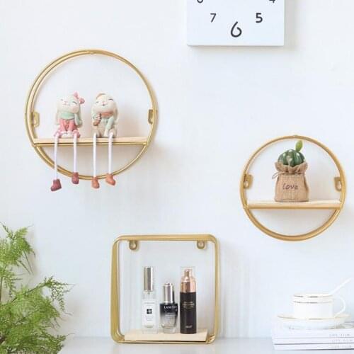 Nordic ironwork round gold shelf simple home living room wall decoration perforation-free wall shelf