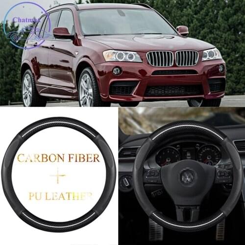 Carbon Fiber&PU Leather Steering Wheel Cover Universal For BMW X5 F15 F87 M2 F80 M3 F82 M4 M5 E60 F13 37-38cm Sport Car Styling