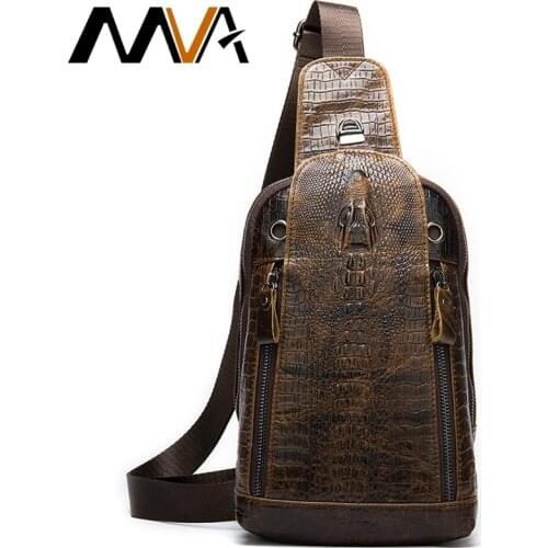 MVA Alligator Bag Mens Genuine Leather Shoulder/Crossbody Bags For Men Chest Bag Crocodile Pattern Sling Bags Male Chest Pack