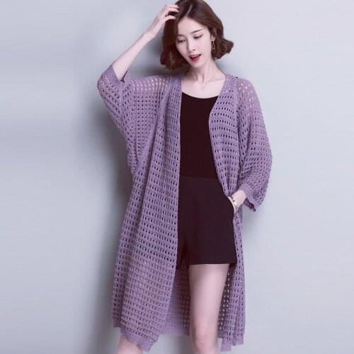 Spring Autumn Sweaters Women Cardigan Casual Loose Long Cardigan Women Tops Hollow Out Crochet Oversized Knit Cardigans Female