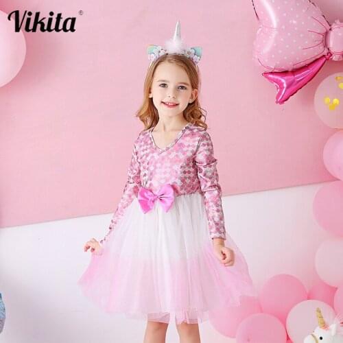 VIKITA Toddlers Kid Girl Princess Dress Lace Tulle Wedding Birthday Party Tutu Dress Pageant Children Clothing Kid Costumes