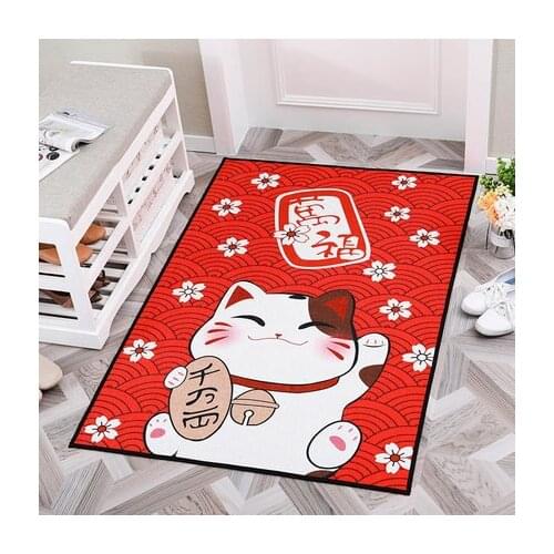Japanese Style Cute Cat Fortune Carpet Household Non-slip Soft Bedroom Living Room Rectangular Mat