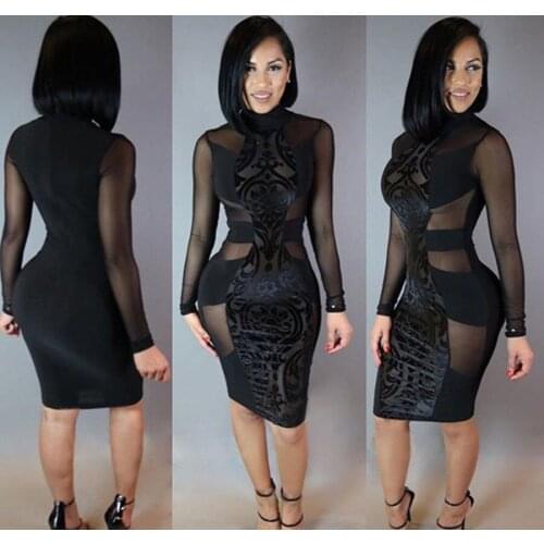 Skirts 2019 New Hot Women Turtleneck Long Sleeve Sheer Bodycon Party Casual Lady Transparent Skrits