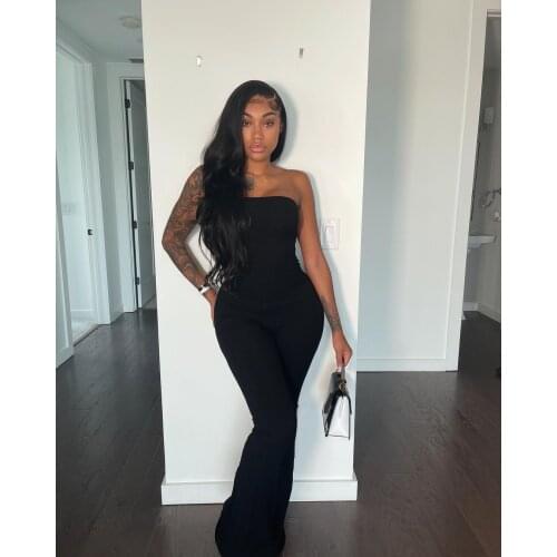 2021 Summer New Womens Fashion Trendy Fashion Sexy All Black Flare Pants Bandage Halter Sling Jumpsuit Evening Party Overalls