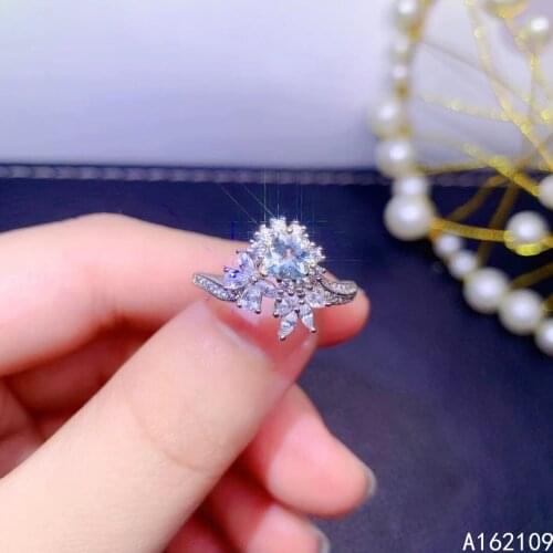 Fine Jewelry 925 Sterling Silver Inset With Natural Gemstone Womens Classic Trendy Heart Aquamarine Adjustable Ring Support Det