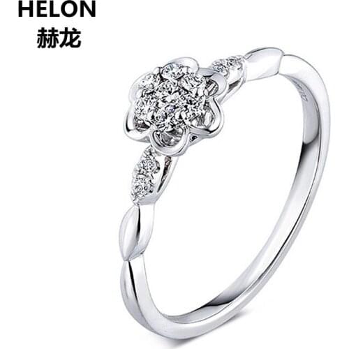 Solid 14k White Gold Women Engagement Wedding Ring Anniversay Natural Diamonds Ring Fine Jewelry Classic Flower Head