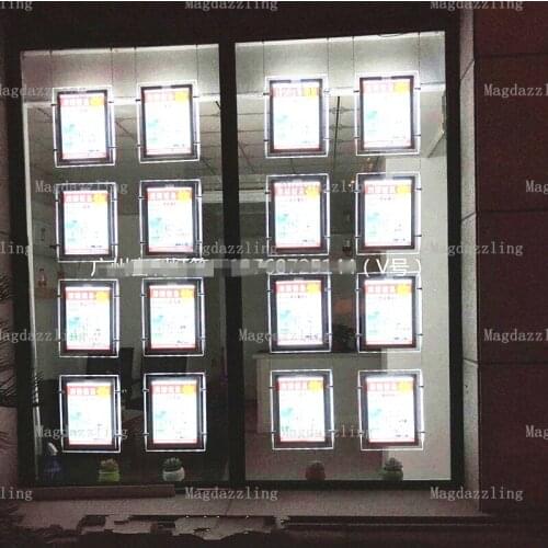 16PCS A3 Portrait Cable Hang Double Side Real Estate Window LED Display Systems Acrylic Frame Light Pocket for Estate Agent