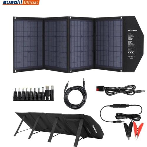80W Portable Solar Panel Charger Monocrystalline Silicon 5V-21V DC QC3.0 USB-C PD 5V/2.4A USB Output For Laptop Phone Power Bank