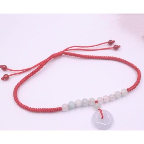 Real Natural Jade Jadeite Anklet Fine Round Charms Beads For Women And Men Baby Weave Lucky Anklet 9''L