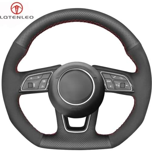LQTENLEO Black Genuine Leather Suede Steering Wheel Cover For Audi A1 SQ2 2018 2019 A3 2016-2019 S3 Q2 2016-2019 RS3 2017-2019
