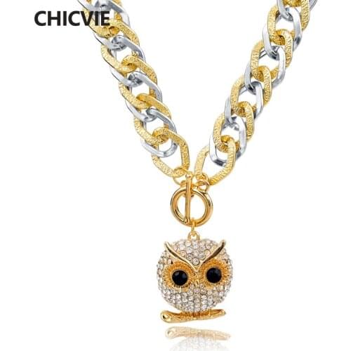 CHICVIE Long crystal Owl Necklace Gold Color Necklaces & Pendants For Women Ethnic Jewelry Vintage Accessories SNE150783