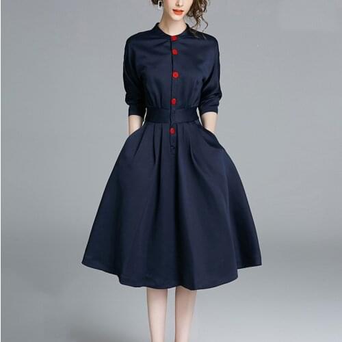 Elegant single-breasted shirt dress women fashion long-sleeved button office ladies shirts tunic dress female 2020 women dress