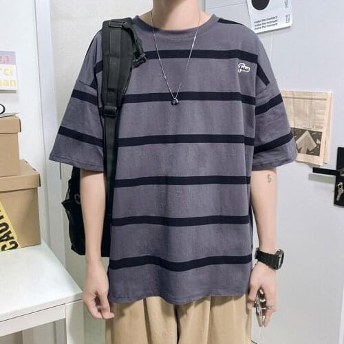 Spring Summer Simple Style Striped Men T-Shirt Harajuku Everyday Casual Teen Clothes Fashion All-Match Base Japan Streetwear