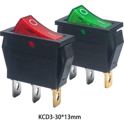 10pcs KCD3 30 * 13mm SPST 3PIN 15A 250V Snap-in ON / OFF Position Snap Boat rocker 2-position switch with indicator light