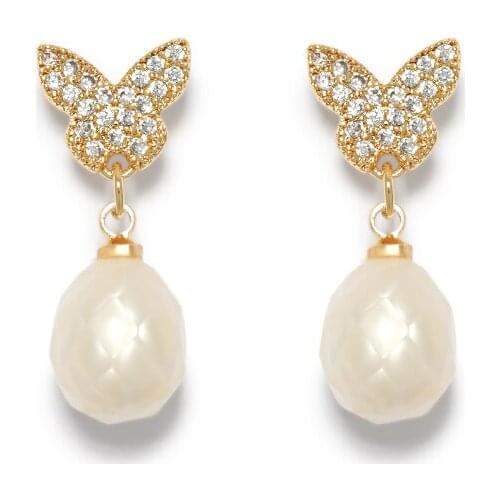 Kfvanfi 2021 New Metal Fashion Butterfly Lady Pendant Earrings Korea Earrings Natural Pearl Simple Female Elegant Jewelry