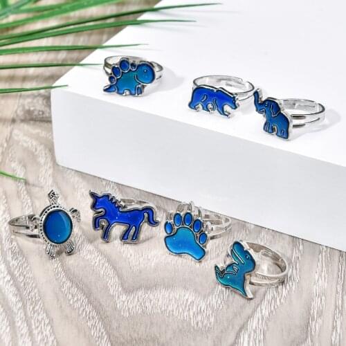 20pcs/lot Women Elephant Turtle Mood Rings Temperature Change Colorful Color Emotion Feeling Girl Party Adjustable Ring Jewelry