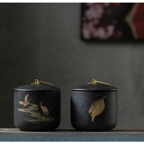 Tea Containers Handmade Ceramic Sealed Household Pu-Erh Black Tea Storage Tea Pot Coarse Pottery Small Tea Warehouse Tea Tins