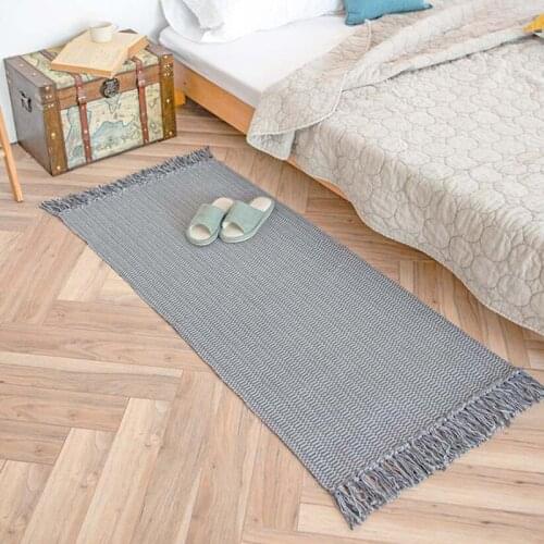 Nordic Grey Hand-woven Cotton Linen Carpet Tapestry Decoration Washable Cotton Linen Long Mats Coffee Table Bedroom Mats