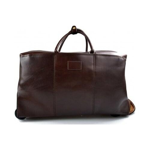 Leather trolley duffle trolley travel bag weekender overnight bag dark brown