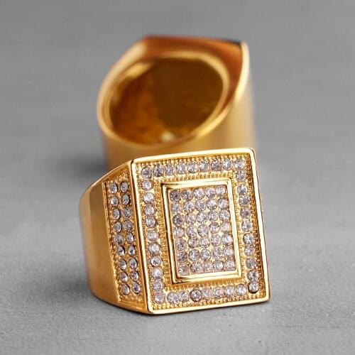 Luxury Gold Rhinestone Stainless Steel Mens Rings Simple Trendy For Male Boyfriend Biker Jewelry Creativity Gift Wholesale