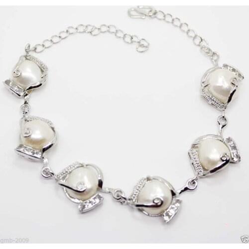 Selling Picture Fashion Huge 10-11MM White Natural Baroque Pearl Beads Crystal Bracelet