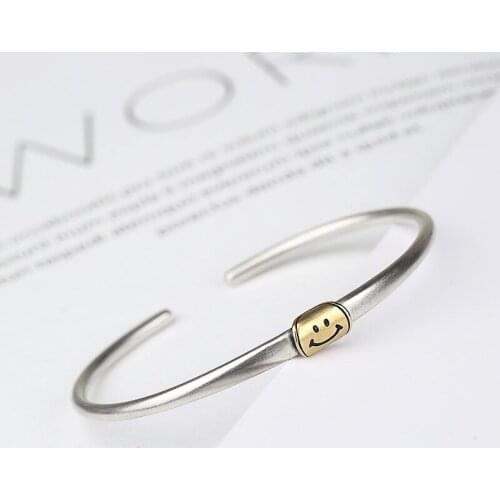S925 Sterling Silver Bracelet for Men and Women Simple Opening Bangle Adjustable Fine Jewelry