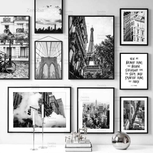 Wall Art Canvas Painting Black White Paris Tower Brooklyn Bridge Nordic Posters and Prints Pictures for Living Room Decoration