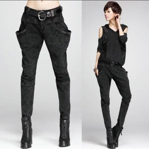 2020 new womens pants European and American personality cowboy harem pants female Slim thin feet pants casual pants tide