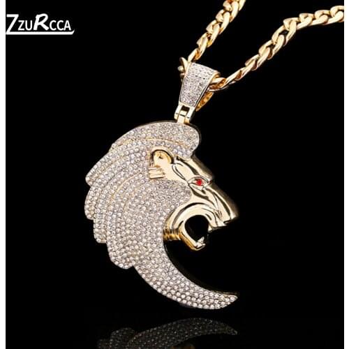 Animal Lion Pendant Necklace Iced Out Bling Crystal Cz Necklace for Men Charm Cuban Link Chain Hip Hop Jewelry